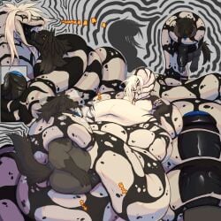 1:1 abstract_background anthro apode artist_collaboration belly big_belly big_penis black_body black_fur black_mouth black_tongue bodily_fluids breath canid canine canis coiled_tail coiling draconcopode dreadlocks duo female female_penetrated foreskin forked_tongue fur genitals grey_background hair head_in_mouth hi_res huge_penis humanoid_genitalia humanoid_penis hyper hyper_genitalia hyper_penis hypnosis hypnotic_eyes imminent_vore internal larger_female legless long_neck male male/female male_anthro male_penetrating male_penetrating_female mammal mawplay mind_control mouth_play multicolored_body naga nude nude_anthro nude_female nude_male obscured_penetration open_mouth overweight overweight_female panting penetration penis reptile saliva saliva_on_tongue saliva_string scalie serpentine sex simple_background size_difference smaller_anthro smaller_male snake tail tail_around_another tail_around_body tail_around_partner tail_around_penis tail_fetish tail_play tail_sex tailjob thick_neck tongue tongue_out white_body white_hair wolf wolfwireless wolfwireless_(character) zlvuxx