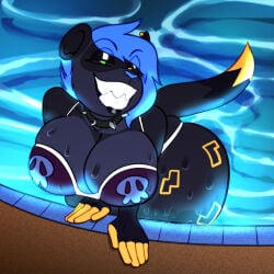bedroom_eyes big_ass big_breasts bikini breasts emmy_dook female female_only ferret furry looking_at_viewer pool smile smiling_at_viewer squealydealy thick_thighs
