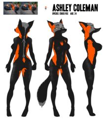 2021 akiric anthro areola ashley_coleman_(akiric) biped black_body black_fur breasts canid canine cheek_tuft cross_fox english_text facial_tuft female fox front_view fur genitals grey_body grey_fur half-closed_eyes head_tuft hi_res mammal model_sheet multicolored_body multicolored_fur narrowed_eyes nipples nude orange_body orange_fur pubes pussy rear_view red_fox side_view simple_background solo standing text tuft white_background yellow_eyes