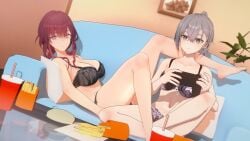 2girls 3d 3d_(artwork) 3d_artwork 3d_model 3d_render adult adult_female ankles bare_arms bare_belly bare_calves bare_chest bare_hands bare_hips bare_knees bare_legs bare_midriff bare_navel bare_shoulders bare_skin bare_soles bare_thighs bare_toes barefoot belly belly_button big_boobs big_breasts black_bra black_panties black_underwear bra breasts brown-haired_female brown_hair busty busty_female busty_girl calves cleavage collarbone digital digital_art digital_media digital_media_(artwork) duo exposed exposed_arms exposed_belly exposed_chest exposed_hips exposed_legs exposed_midriff exposed_navel exposed_shoulders exposed_skin exposed_thighs exposed_toes eyebrows_visible_through_hair feet feet_up female female_focus female_only fingers fries full_body game_character gaming grey-eyed_female grey-haired_female grey_eyes grey_hair groin half_naked half_nude head_tilt honkai:_star_rail honkai_(series) indoor indoor_background indoor_nudity indoors interior_background kafka_(honkai:_star_rail) knee_up knees knees_up lace_bra lace_panties lace_underwear laced_bra laced_panties laced_underwear landscape large_boobs large_breasts lean_figure leg_up legs legs_apart legs_spread legs_up lifting_leg long_hair looking_at_viewer lying lying_down lying_on_back lying_on_couch lying_on_sofa matching_underwear mature mature_female mature_woman medium_breasts midriff multiple_females multiple_girls naked naked_female naked_woman narrow_waist navel no_shoes nude nude_female nudity on_back panties partially_undressed ponytail purple-eyed_female purple_bra purple_eyes purple_panties purple_underwear red-haired_female red_hair room room_background semi_nude shoulders sidelocks silver-haired_female silver_hair silver_hair_female silver_wolf_(honkai:_star_rail) sitting slender_body slender_waist slim_female slim_waist sofa soles spread_legs spreading_legs spreading_thighs thick_thighs thighs tied_hair tilted_head toes underboob underwear underwear_only video_game video_game_character video_games woman yee.exe
