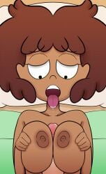 1boy 1girls amphibia animated anne_boonchuy areola areolae big_breasts boobjob breast_grab breast_press breast_squeeze breasts brown_body brown_hair dark-skinned_female dark_areola dark_nipples dark_skin disney disney_channel female female_focus huge_breasts interracial joker_ace light-skinned_male light_skin male open_mouth paizuri penis penis_between_breasts solo_focus straight_hair titjob tongue tongue_out young younger_female