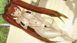 1girls 3d abs alternate_costume areolae beach big_breasts bikini cocoron female fit fit_female glasses hourglass_figure huge_breasts koikatsu last_origin long_hair looking_at_viewer may_of_doom may_of_doom_(atomic_sexy_swimsuit)_(last_origin) official_alternate_costume one-piece_swimsuit open_mouth red_hair revealing_clothes seductive sling_bikini smile solo string string_bikini swimsuit thick thick_thighs twintails wide_hips