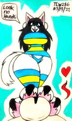 anthro big_breasts breasts canid canine clothed clothing felid feline female female_focus foot_fetish foot_focus foot_play footjob hair hi_res male male/female mammal pawjob paws sex speech_bubble tem temmie_(undertale) theloanwanderer216 traditional_media_(artwork) undertale video_games white_body