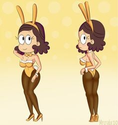 1girls ass black_legwear breasts brown_hair bunny_ears bunny_girl bunny_tail bunnysuit butt cleavage cute female female_only legwear leotard mrcrabx10 pantyhose smile solo solo_female solo_focus tail the_loud_house thicc_qt thick_thighs thighs yellow_background yellow_theme