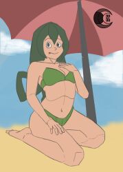 1girls anus artist_request ass at_viewer back_view beach big_ass big_breasts black_hair bodysuit breasts bubble_ass bubble_butt eye_contact huge_ass long_hair looking_at_viewer my_hero_academia shounen_jump sitting solo tagme tsuyu_asui