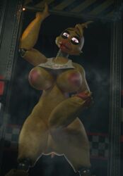 3d anthro avian balls breasts chica_(fnaf) doctorpurple2000 five_nights_at_freddy's furry futa_only futanari holding_penis pink_eyes robot robot_girl sparks steamy strength super_strength tongue tongue_out yellow_fur