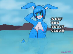 anthro beach blue_hair bunny_girl five_nights_at_freddy's five_nights_at_freddy's_2 five_nights_in_anime fnialover84 nude scottgames solo summer text toy_bonnie_(fnaf) water