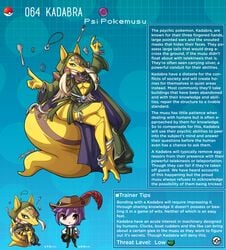 character_profile creature_index english_text hi_res humanized kadabra kinkymation mask nintendo page_64 page_number personification pokémon_(species) pokemon pokemon-girl_encyclopedia pokemorph pokemusu profile tagme text text_box