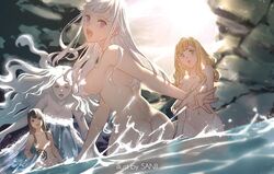 4girls ass bath black_clover blue_eyes blue_hair breasts female female_only green_eyes long_hair looking_at_viewer looking_back loropechika mimosa_vermillion multiple_girls noelle_silva orange_hair pink_eyes silver_hair undine_(black_clover)