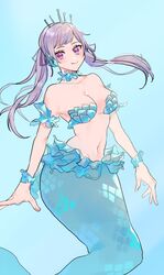 1girls 5_fingers black_clover blue_tail breasts female female_only jpeg mermaid noelle_(mermaid_form) noelle_silva pink_eyes royalty silver_hair solo teenager twintails