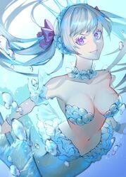 1girls black_clover breasts looking_at_viewer mermaid noelle_(mermaid_form) noelle_silva pink_eyes royalty silver_hair twintails underwater water