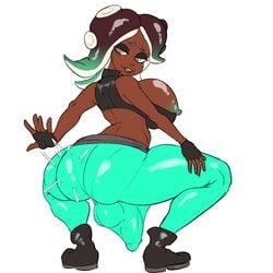 1futa areolae ass balls big_ass big_penis breasts bulge clothed clothing dark-skinned_futanari dark_skin erection erection_under_clothes footwear futa_only futanari handwear huge_breasts humanoid humanoid_penis marina_(splatoon) nightpickle octoling partially_clothed penis penis_under_clothes solo splatoon splatoon_2 squatting testicles thick_thighs wide_hips