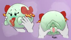 <3_eyes 1boy 1boy1girl 1girls accessory anus bodily_fluids boo_(mario) disembodied_hand duo female genital_fluids genitals ghost hair_accessory hair_ribbon heart hi_res lady_bow long_tongue mario_(series) multiple_images nintendo open_mouth paper_mario pussy pussy_juice ribbons rolfdraw saliva simple_background spirit spread_pussy spreading sweat tongue video_games