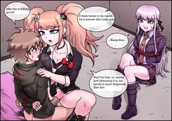 1boy 2girls bra_cups_sticking_out cuckquean cuckquean_rape danganronpa english_text female female_rape female_rapist junko_enoshima kirigiri_kyouko maggea22 male male_rape_victim multiple_girls naegi_makoto rape restrained reverse_cowgirl_position reverse_rape straight_hair tagme text