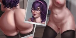 1girls anus big_ass big_breasts game_freak goth hex_maniac looking_at_viewer nintendo nipples photo_(object) plump pokemon pokemon_xy pokerpig purple_eyes purple_hair pussy solo thick_thighs