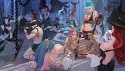 artist_request big_breasts bondage breasts caitlyn_kiramman celestial_(league_of_legends) chains clothed dark-skinned_male dark_skin diana_(league_of_legends) ekko elise_kythera_zaavan female femdom gangbang group group_sex interracial irelia_xan jinx_(league_of_legends) katarina_du_couteau large_breasts league_of_legends leash leash_pull leblanc lee_sin male malesub miss_fortune morgana multiple_subs no_eyewear nude orgy sex shaco shen shyvana sona_buvelle soraka vayne zed zyra