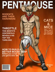 1990s 1999 20th_century anthro bandanna biker_mice_from_mars boots cover ear_piercing front_view fur furry helmet magazine_cover male male_only mouse nipple_piercing nude solo standing tagme throttle_(bmfm) wooky year