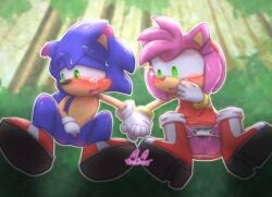 amy_rose anus ass bodily_fluids both_sexes_in_same_situation clothed clothing crouching duo embarrassed embarrassed_nude_male eulipotyphlan exhibitionism exposed female forest genitals hedgehog male male/female mammal onechan outside panties panties_down partially_clothed penile penis plant pussy sega sonic_(series) sonic_the_hedgehog sonic_the_hedgehog_(series) tears tree underwear underwear_down