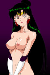 artist_request bishoujo_senshi_sailor_moon breasts elbow_gloves gloves green_hair long_hair looking_at_viewer medium_breasts nipples nude red_eyes sailor_pluto setsuna_meiou smile tiara