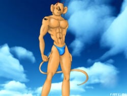 1boy anthro biker_mice_from_mars clothing day fabfelipe front_view fur male male_only mammal mouse muscles outdoors rodent sky solo speedo standing tagme tail tattoo throttle_(bmfm) topless