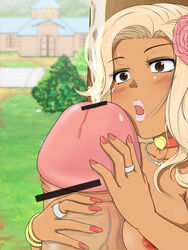 aiba_shiki censored cum dragon_quest dragon_quest_ix ejaculation erection flower large_breasts open_mouth partial_male penis sandy_(dq9) tagme