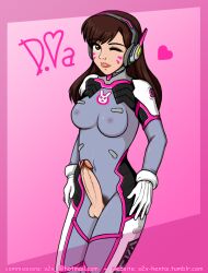 1futa balls breasts brown_eyes brown_hair clothed clothing d.va dickgirl erect_penis erection futa_only futanari human intersex large_penis light-skinned_futanari light_skin mostly_clothed nipples nude_futanari overwatch pale_skin penis pubic_hair s2x testicles veiny_penis