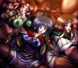 3girls fire_emblem fire_emblem:_thracia_776 hozumi_touji miranda_(fire_emblem) multiple_boys olwen_(fire_emblem) orgy penis pussy tagme tanya_(fire_emblem)