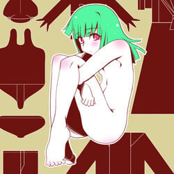 bakemonogatari barefoot green_hair kondou_mu monogatari_(series) nude pink_eyes sengoku_nadeko tanabe_kyou