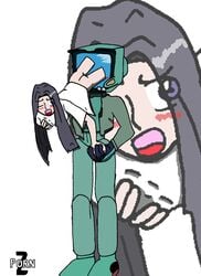 ass blush blushing breast_grab breasts canti clothing crossover dress flcl grope holding_hands one_eye_closed open_mouth tagme the_ring white_background yamamura_sadako zoom_layer