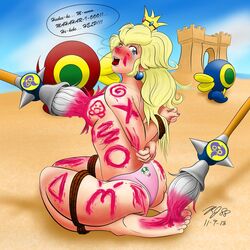 blonde_hair brush cataquack mario_(series) nintendo paint_on_body princess_peach rj88 sand_castle super_mario_sunshine tickling