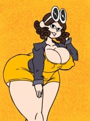 big_ass big_breasts big_butt breasts brown_hair glasses_on_head hands_behind_head huge_ass huge_breasts huge_butt jacket luiron nickelodeon nipples nipples_visible_through_clothing the_loud_house thicc_qt yellow_dress