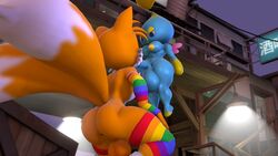 3d 3d_(artwork) black_nose blue_body chao_(sonic) fellatio fox furry futa_on_male futanari gynomorph gynomorph/male intersex intersex/male lolko male multi_tail nipples open_mouth oral orange_body sonic_(series) tails white_body yellow_nipples