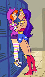 2girls amazon amazonian ass assertive assertive_female barbara_gordon batman_(series) cartoon_network chocolate_and_vanilla dangling_legs dark-skinned_female dc_comics dc_super_hero_girls diana_prince female_only femdom ginger happy_female hatebit height_difference heroine horny_female how_to_talk_to_short_people imminent_sex imminent_yuri interracial_yuri lesbian lezdom lezsub lifted_by_another lifting locker_room meme orange_hair pinned_against_wall pinned_to_wall size_difference star-shaped_pupils symbol-shaped_pupils taller_girl thin_female wonder_woman wonder_woman_(series) yuri