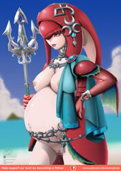 1girls areolae arrowdark big_breasts breasts breath_of_the_wild censored female female_only huge_belly large_breasts mipha nipples pregnant pussy ready_to_pop solo the_legend_of_zelda zora