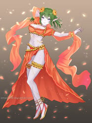 1girls arabian_clothes belly_dancer belly_dancer_outfit bishoujo_senshi_sailor_moon blue_eyes breasts clothing crossover crossover_cosplay daimon dancer dancer_outfit dancing death_busters elf_ears emarex96 fate_(series) female flowers_in_hair green_hair harem_outfit humanoid large_breasts mata_hari_(fate) medium_breasts monster_of_the_day open_toe_shoes pointy_ears sandals scar_(sailor_moon) villainess white_skin