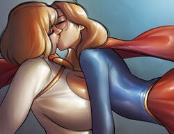 2girls alien_human alien_look_like_human big_breasts blonde_hair breasts cousin-aunt curvy_milf dc dc_comics extraterrestrial female female_only kara_zor-el kara_zor-l karen_starr kissing large_breasts milf ph power_girl selfcest supergirl superman_(series) thick_thighs young_woman_and_milf younger_female yuri