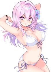 1girls big_breasts bikini breasts character_request female female_only hisen_kaede large_breasts long_hair medium_breasts original_character pink_eyes pink_hair side_tie_bikini solo white_bikini