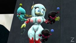 3d 3d_(artwork) anthro blue_eyes breast chao_(sonic) dark_chao echidna eyelashes fingers gloves grey_hair hair mammal navel nipples project_x_love_potion_disaster song sonic_(series) tan_body torn_clothes torn_clothing trumpet zeniix98 zeta_the_echidna