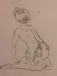 1boy 1girls androgynous artist_self-insert black_skin blush female friday_night_funkin friday_night_funkin_mod gay holding_head kneeling male males_only naked no_nipples no_nose object_head oral pencil_(artwork) pulling_hair sketch straight vs_whitty_(fnf_mod) whitty_(fnf_mod) whitty_(friday_night_funkin) yaoi