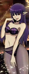 1girls areolae bikini breasts erect_nipples esil_radiru female female_only nipples panties purple_hair small_breasts solo_leveling solohentai tongue_out