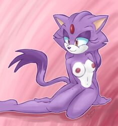 1girls blaze_the_cat breasts chinry domestic_cat eyelashes feet felid feline felis female forehead_jewel gem nipples purple_body purple_hair sitting small_breasts smile solo sonic_(series) tail white_body yellow_eyes