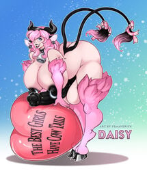 bending_over big_penis cow_ears cow_girl cowbell daisy_cassidy_(bigmoo) fsmaverick futanari hooves nipple_piercing pink_fur pink_hair