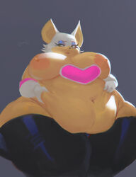 absurd_res anthro areola belly big_belly big_breasts breasts chiropteran clothing curvy_figure emberwick eyelashes eyeshadow fat female gloves green_eyes handwear hi_res makeup mammal morbidly_obese morbidly_obese_anthro morbidly_obese_female obese obese_anthro obese_female overweight overweight_anthro overweight_female rouge_the_bat simple_background solo sonic_(series) sonic_the_hedgehog_(series) thick_thighs voluptuous wide_hips