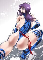 1girls ahoge arm_strap ass back_muscles back_view backboob betsy_braddock blue_arm_strap blue_elbow_gloves blue_eyes blue_leotard blue_thigh_strap blue_thighhighs blue_thong_leotard crawling dat_ass elbow_gloves elizabeth_braddock female female_only huge_ass huge_breasts labia leotard long_hair long_purple_hair looking_at_viewer looking_back looking_back_at_viewer marvel marvel_comics narrowed_eyes ninja pink_nails psylocke purple_hair rear_view red_sash smooth_skin solo straight_hair thick_thighs thigh_strap thighhighs thong_leotard voluptuous wedgie x-men yuri-ai