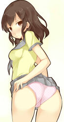 10s 1girls ascot ass blush breasts brown_eyes brown_hair female female_only from_behind human kuro_(be_ok) lass_(pokemon) lass_(pokemon_bw) light-skinned_female light_skin long_hair looking_at_viewer nintendo npc_trainer panties pink_panties pleated_skirt pokemon pokemon_bw polka_dot polka_dot_panties school_uniform simple_background skirt skirt_lift solo underwear upskirt