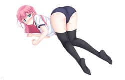 1girls all_fours ass ass_up blue_eyes blush bokutachi_wa_benkyou_ga_dekinai clothed female female_only kirisu_mafuyu_(bokuben) long_hair looking_at_viewer on_all_fours panties pink_hair solo stockings