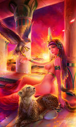armlet ass black_hair bracelet bubble_butt cheetah egyptian female hawk headdress large_breasts long_hair looking_at_viewer naked nipples nude nude_female original original_character pets pool seven_deadly_sins shawlis-fantasy wrath