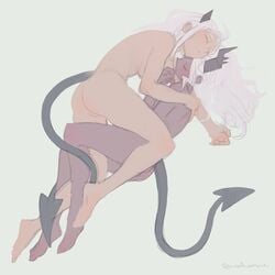 2demons ass breasts cuddling helltaker judgement_(helltaker) justice_(helltaker) no_eyewear noaharbre pussy wholesome