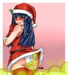 big_butt christmas cute dawn_(pokemon) embarrassed fart fart_cloud fart_fetish farting huge_ass lazei looking_back looking_down nintendo panties pokemon santa_costume stinky_fart thick_thighs yoshizilla