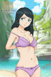 1girls big_breasts bikini black_clover black_hair blue_eyes breasts busty cleavage excalibur_overdrive female female_human female_only human large_breasts long_hair navel panties sister_lily_aquaria smile solo undressing